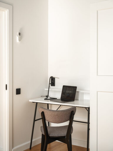 Cozy workspace at MIRO Rooms, ideal for tourists in Riga.