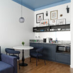 Modern kitchen area in MIRO Rooms, Riga accommodations.