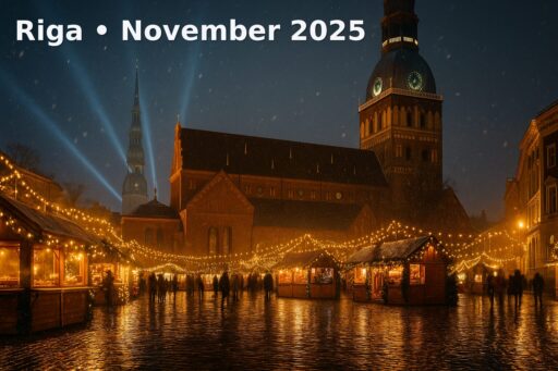 Riga's festive market in November 2025, showcasing local culture and MIRO Rooms nearby.