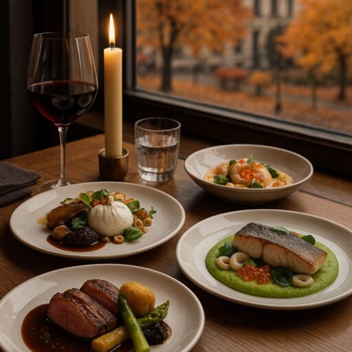 Gourmet dining experience at MIRO Rooms in Riga, with elegant dishes and wine.