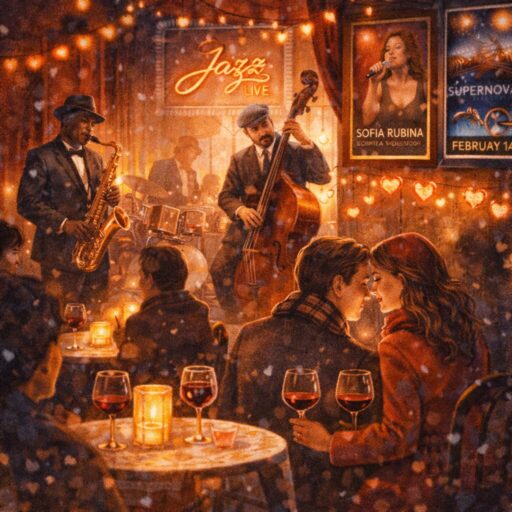 Couple enjoying a romantic evening with jazz music at MIRO Rooms, Riga